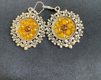 Fancy Large Handset  Sunflower Swarovski Earrings