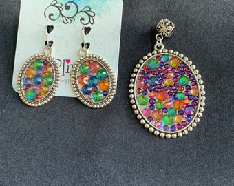 Multi-colored Swarovski Pendant snd Earrings set