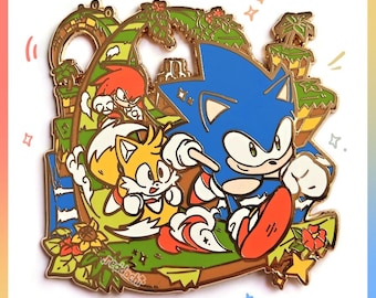 Team Sonlc XL 2.7" Enamel Pin | Sonlc, Tails, Knuckles on Green Hills