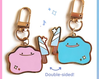 Ditto Double-sided Enamel Charm | Ditto with Knife | Metal Keychain with 2 Unique Sides!