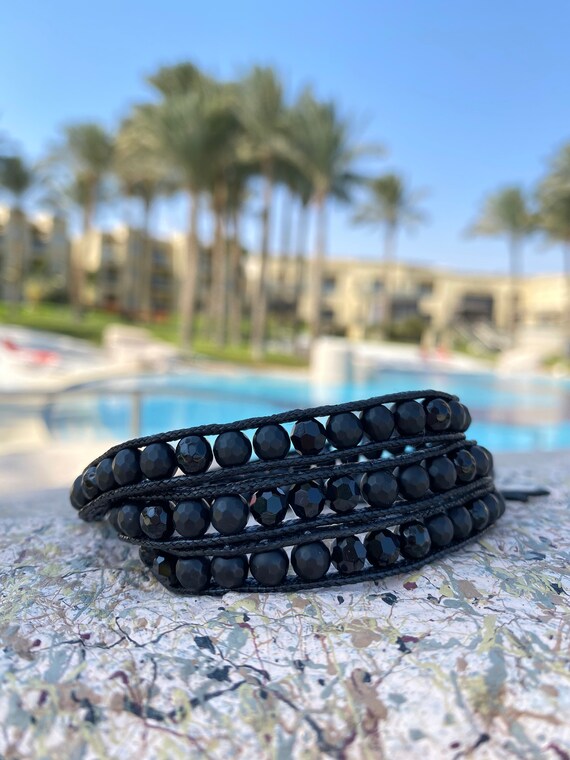 Agate Shungite and Swarovski Crystals Gemstone Bracelet With a