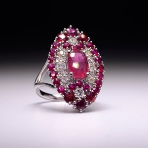 Ring Diamond Natural Rubies 6.20 carats; Round Brilliant D-H S1 Diamonds .78 carats, 18k White Gold  SENSATIONAL!