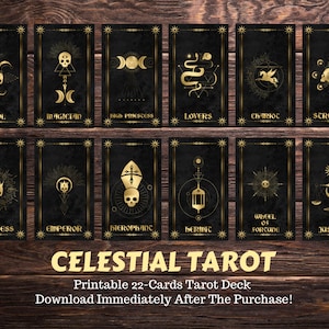 Cartas de tarô para impressão - Tarô Celestial - Baralho de tarô para impressão - Baixe imediatamente