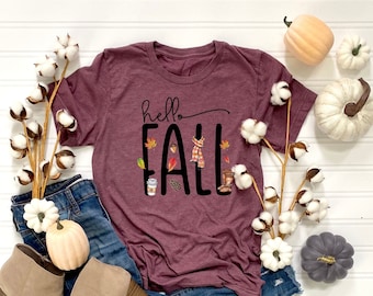 Hello Fall Shirt, Fall Shirts, Pumpkin Shirt, Autumn Shirt, Thanksgiving Shirt, Happy Fall Shirt, Fall Pumpkin, Halloween Shirt, Fall Tee