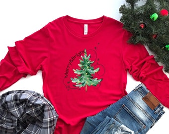 Merry & Bright Christmas Tree Shirt Holiday Graphic Shirts