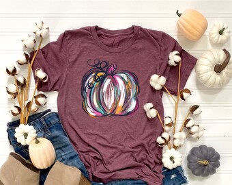 Fall Shirts - Colorful Watercolor Pumpkin Shirt - Fall Graphic Tee - Fall Tshirt - Pumpkin Shirt - Cute Fall Shirts - Fall Shirts For Women