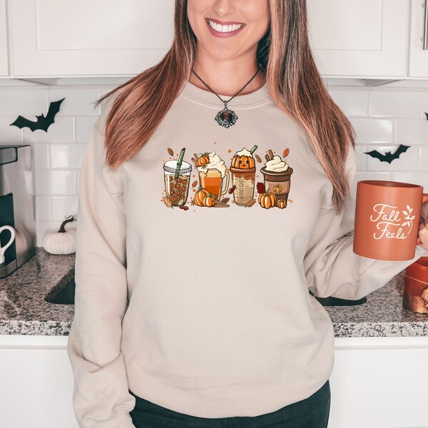 Fall Coffee Sweatshirt, Cute Fall Sweatshirt, Coffee Lovers tee Shirt, Halloween Pumpkin Latte Drink Cup, Pumpkin Spice Shirt, Pumpkin Tee
