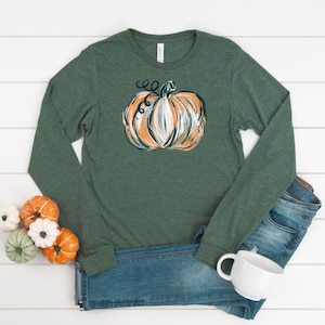 Fall Shirts Long Sleeve - Colorful Watercolor Pumpkin Long Sleeve Shirt - Fall Pumpkin Shirt - Cute Fall Shirts - Fall Shirts For Women