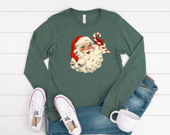 Vintage Santa Graphic Long Sleeve Christmas Shirt