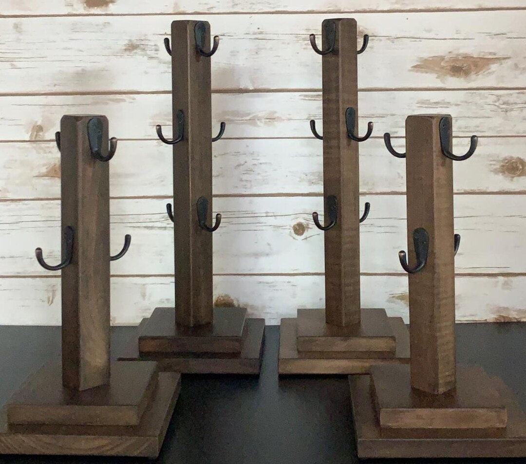 Rustic Mug Stand, Solid Poplar Coffee Mug Holder, Thermal Mug, Coffee