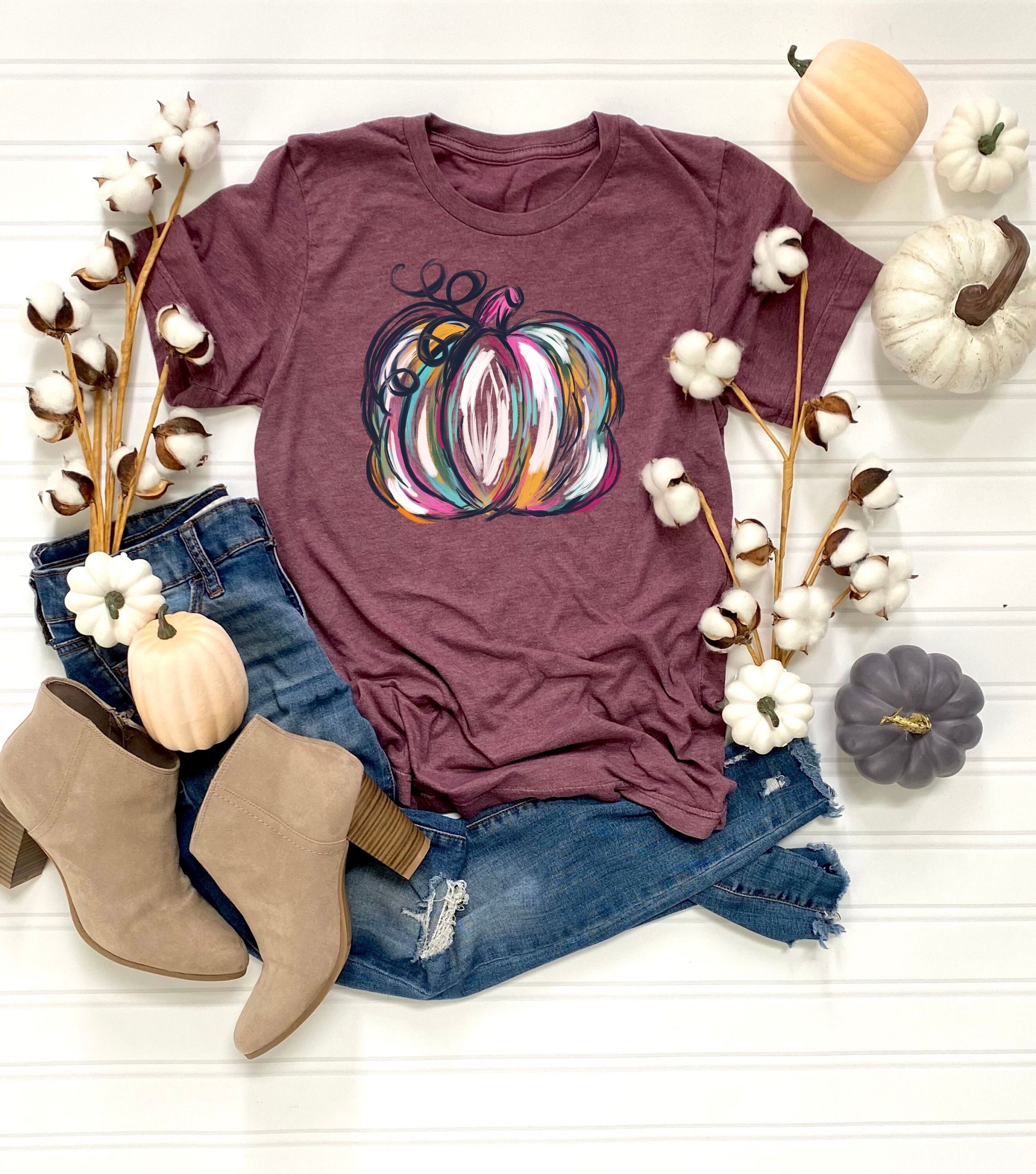 Fall Shirts Colorful Watercolor Pumpkin Shirt Fall Graphic - Etsy