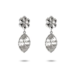 Silver Guam Seal Dangle Earring With Flower