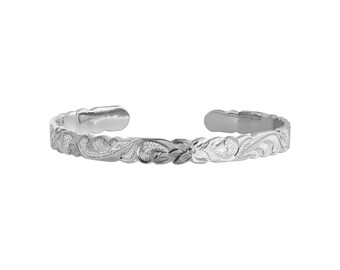 Hand Carved Silver Hawaiian Style Cuff Bangle