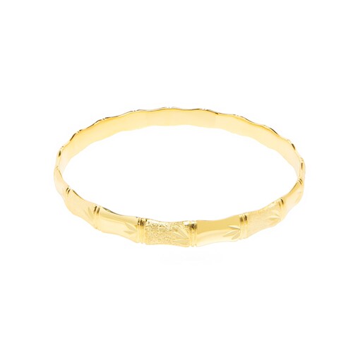 Silver Yellow Bamboo Bangle Bracelet With Design, 7MM