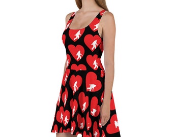 Bigfoot Dress - Hearts | Bigfoot Gifts for Her | Sasquatch Gift | Funny Gifts for Her | Skater Dress | Cryptid Gift