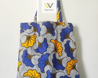 Blue and Yellow handmade wax tote bag