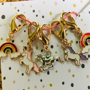 Set of stitch markers unicorn horse rainbow