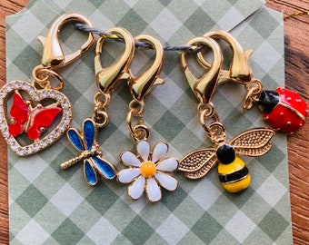 Set of 5 Stitch markers set butterfly honey bee flower theme