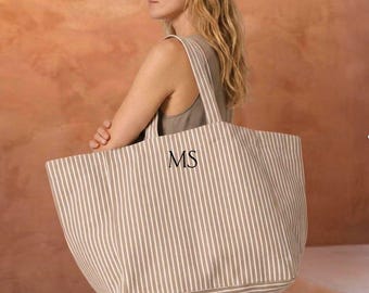 Personalisierte XXL Strandtasche, gestreifte Strandtasche,Urlaubstasche, Strandhandtaschen,benutzerdefinierte Tasche Name Initialien