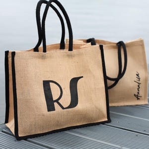 Personalisierte Jutetasche mit Name oder Initialen – Shopper, Strandtasche, Einkaufstasche