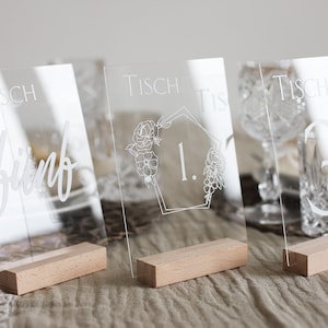 Numeri da tavolo in acrilico. Decorazione per la tavola di nozze. Numeri adesivi. Targa in legno