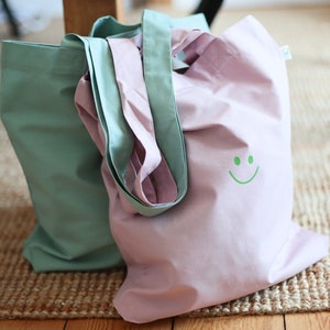 personalized smiley jute bag jga, jute bag, fabric bag, natural, black, sage green, pink, name, gift, bag, organic cotton Mother's Day
