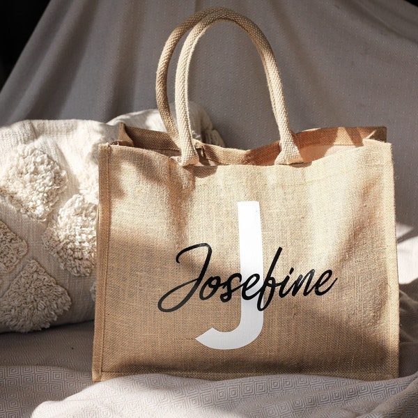 Personalisierte Tragetasche / Shopper aus Jute mit deinem Namen / personalisierte Jutebeutel jutetasche initiale Name personalisiert bag