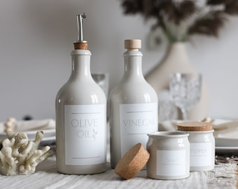 500ml stoneware bottle “Beige Elegance” – olive oil or vinegar dispenser with cork or pourer – stylish & handmade