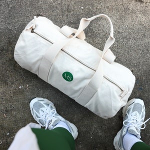 Personalized organic cotton weekender – initials, sports & travel bag, gift