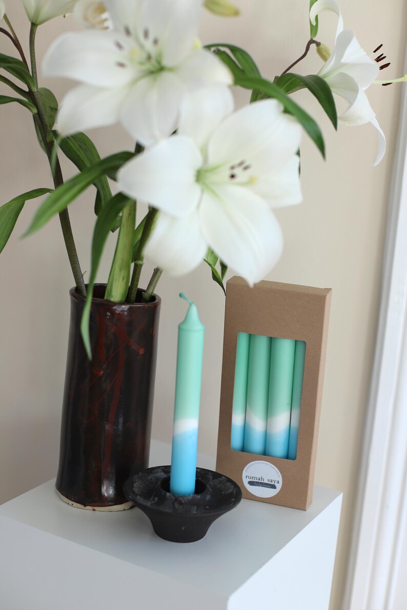No. 54 Ocean Stearin Candles, Dip Dye, Blue Green Pastel, Handmade, Gift, Birthday, Easter, Spring image 2