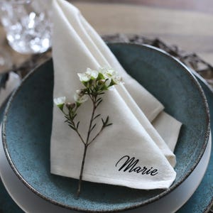Namensschild/Platzkarten Stoffservietten personalisierbar Baumwolle Creme beige tischdeko Hochzeit Event Essen Weihnachten Fest Feier