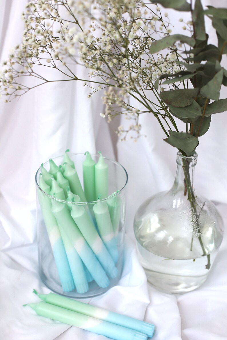 No. 54 Ocean Stearin Candles, Dip Dye, Blue Green Pastel, Handmade, Gift, Birthday, Easter, Spring image 10