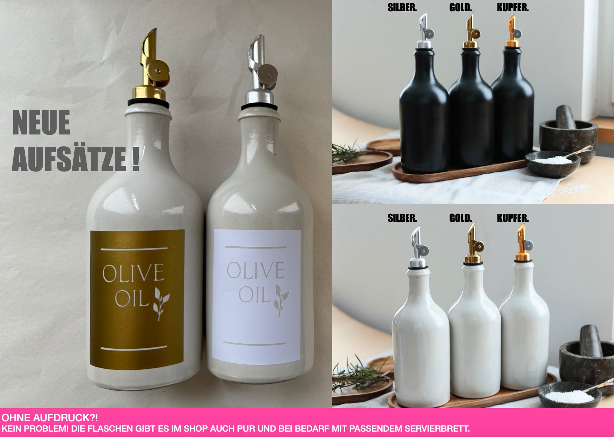 Steingut Ölflasche Schwarz 300ml - Olivenöl Spender Mit Trichter