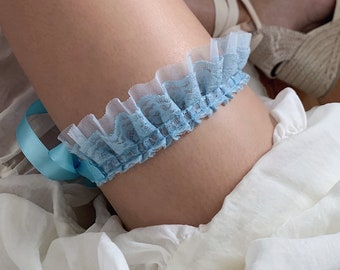 Garter wedding something blue lace bridal blue light blue personalized