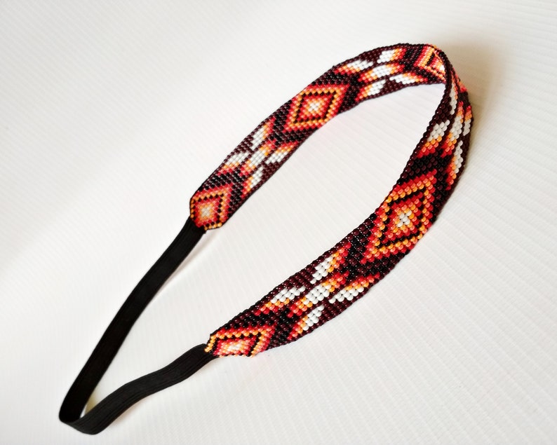 Beaded headband Authentic native American style Black Brown Etsy