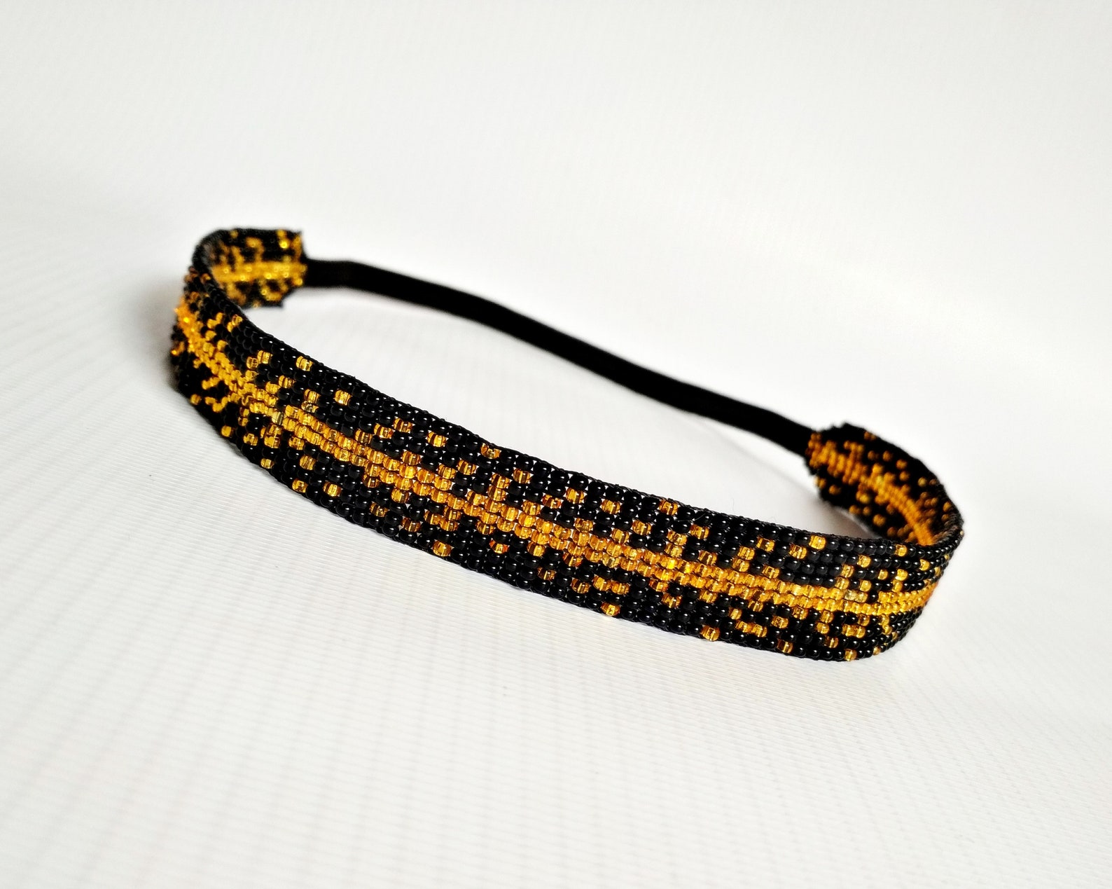 Black and Gold Beaded Headbands for Women Elastic Hairband Etsy