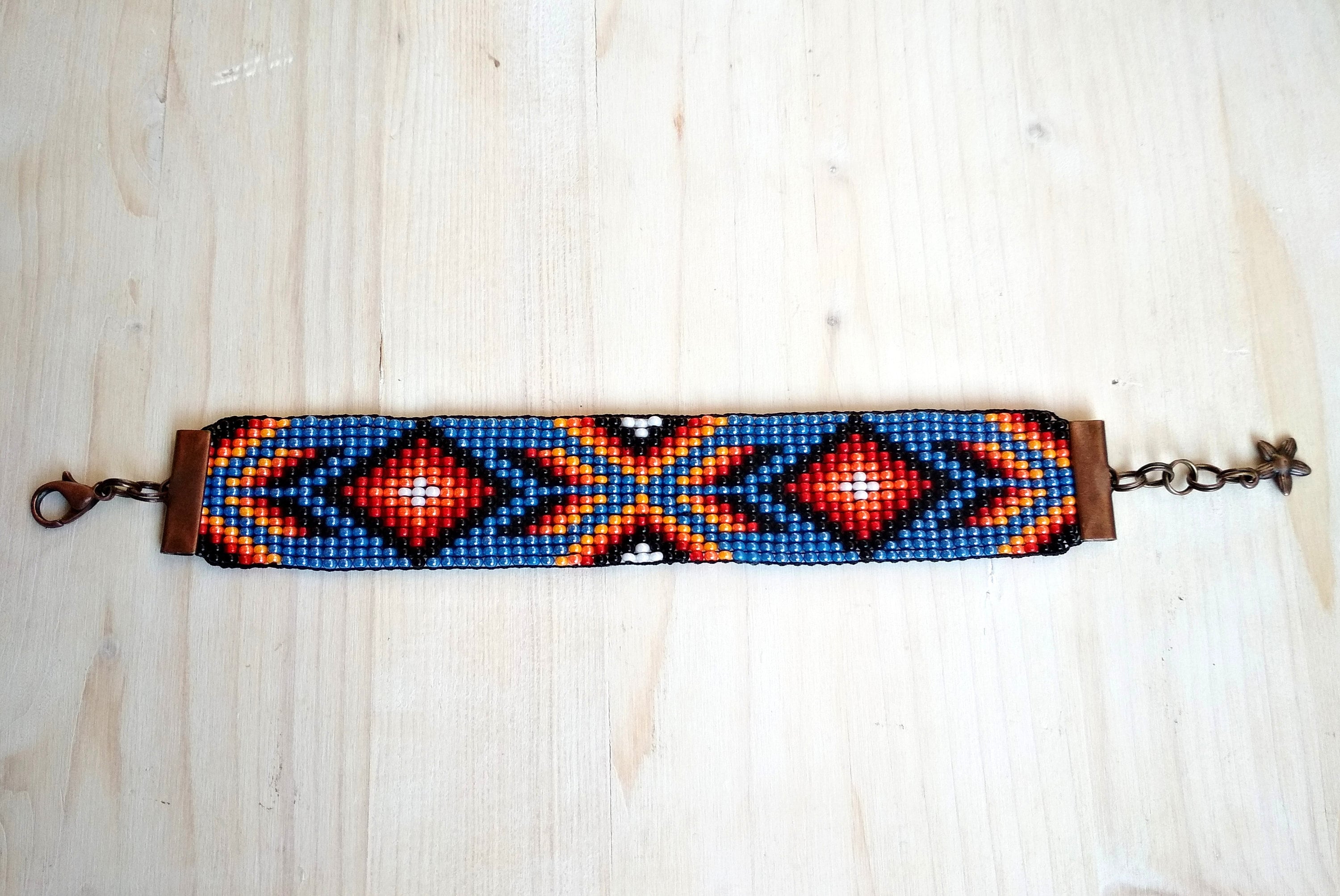 Wide Beaded bracelet in Native American style Seed bead cuff Etsy