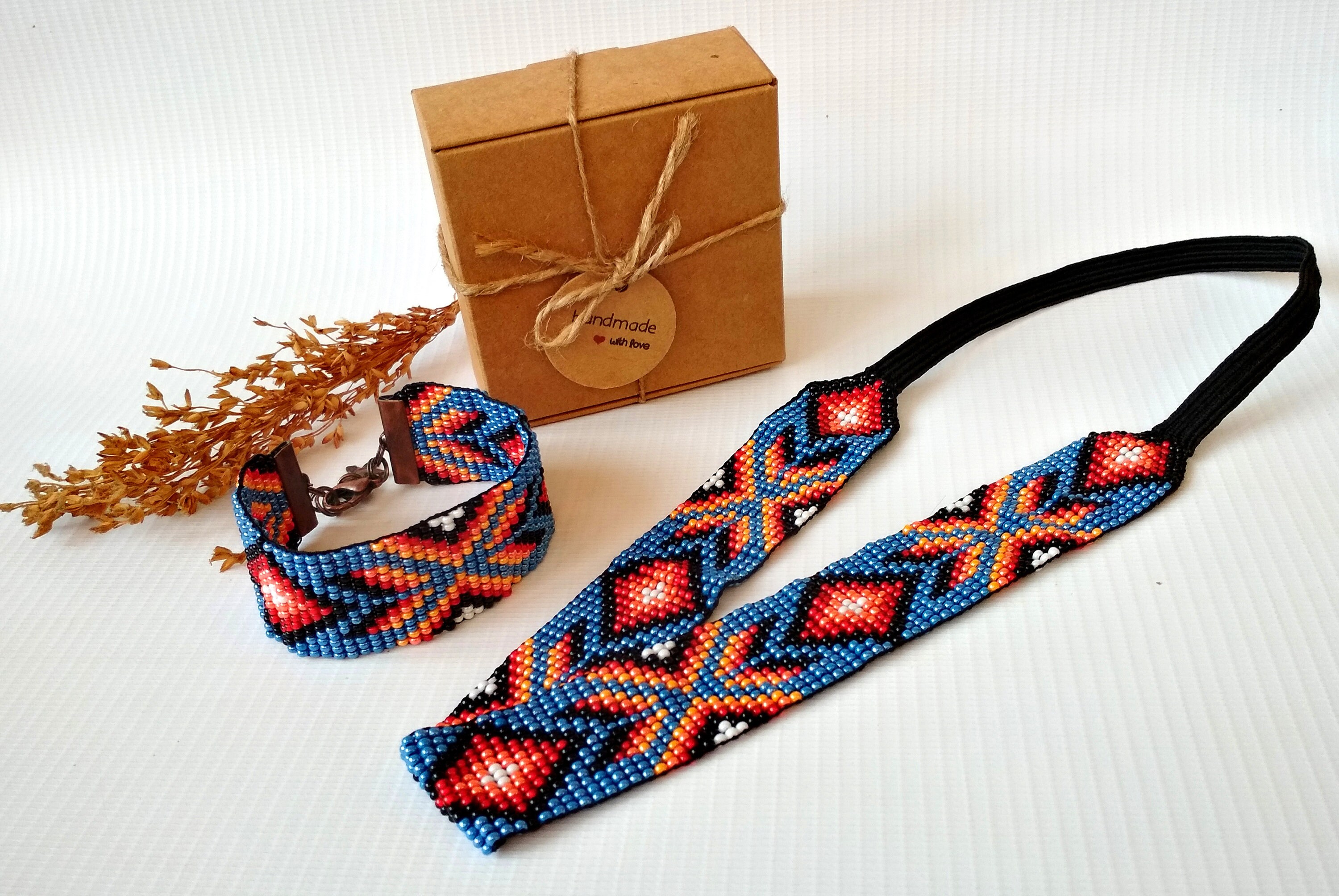 Wide Beaded bracelet in Native American style Seed bead cuff Etsy