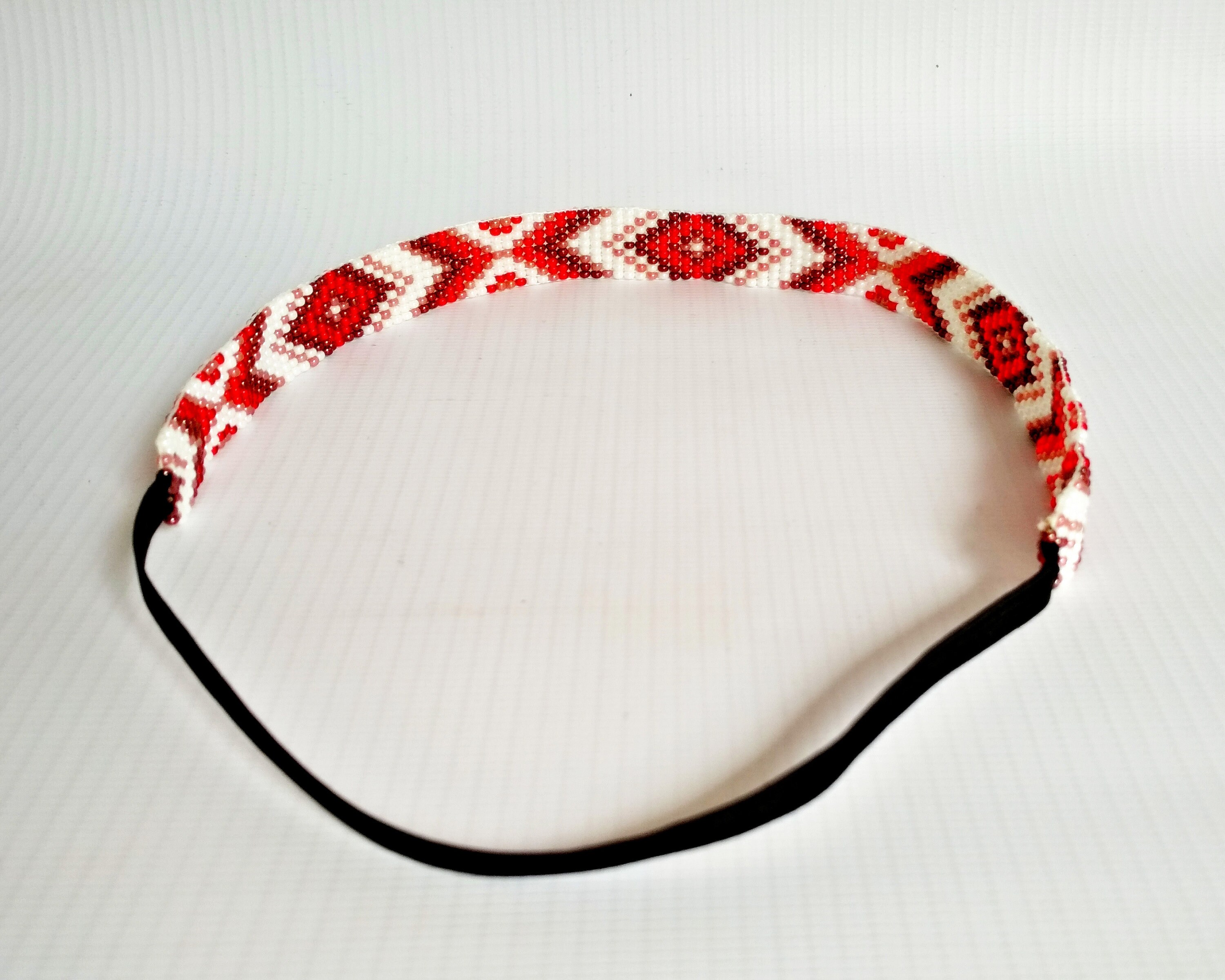 Authentic native American style headband Red Brown White Etsy