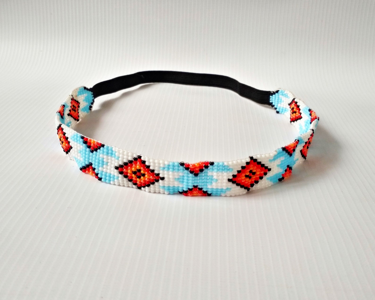 Beaded Headband Authentic Native American Style White Yellow Etsy