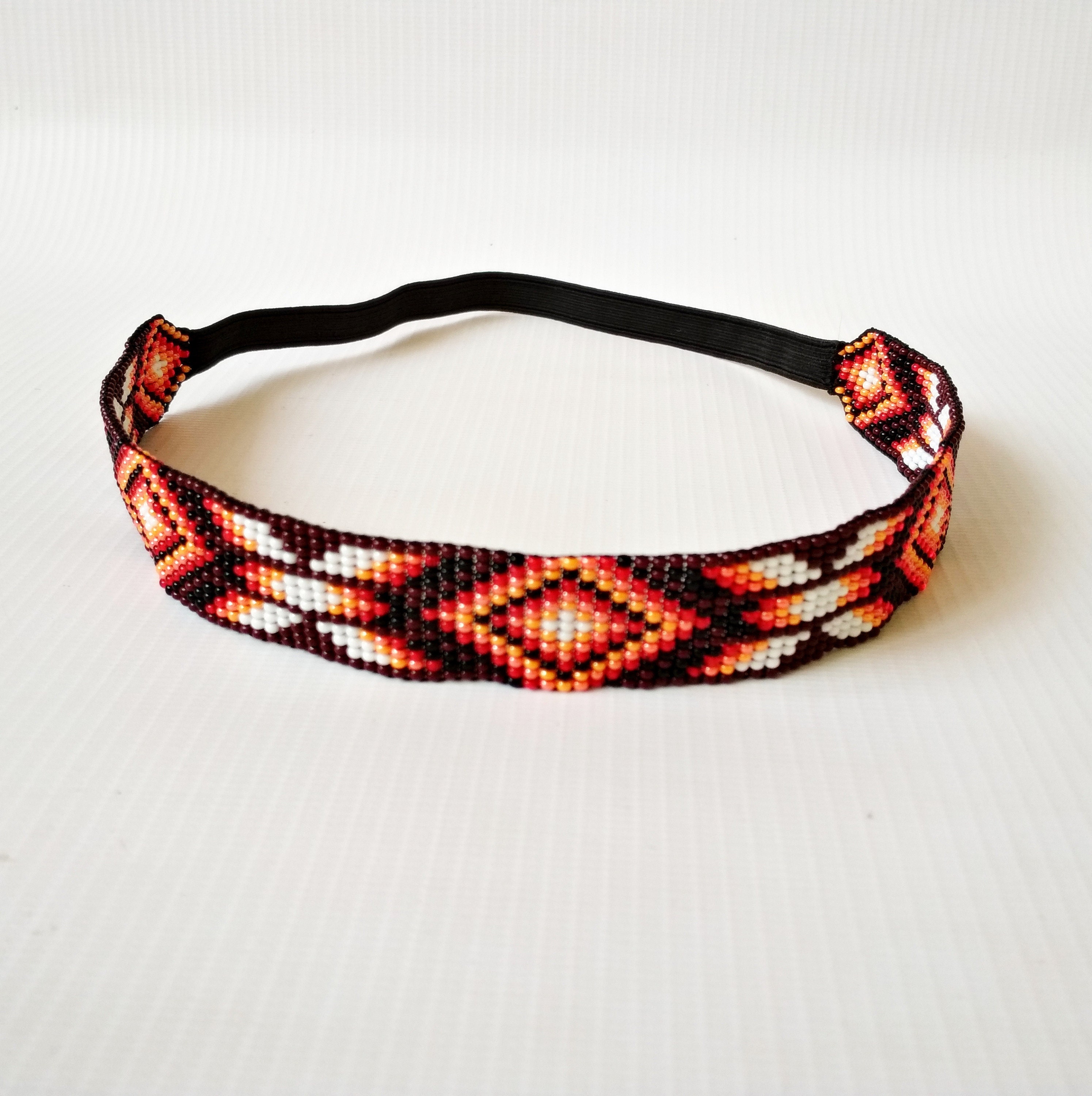 Native American Beaded Black Headband Native American Beaded Black Headband