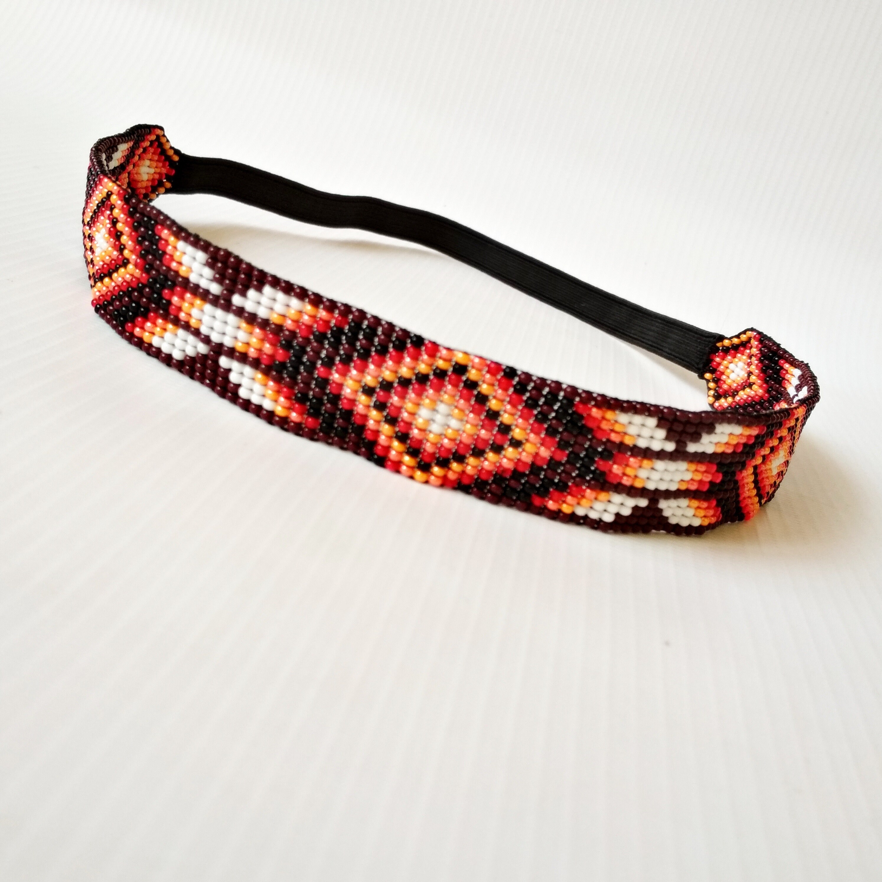 Beaded headband Authentic native American style Black Brown Etsy