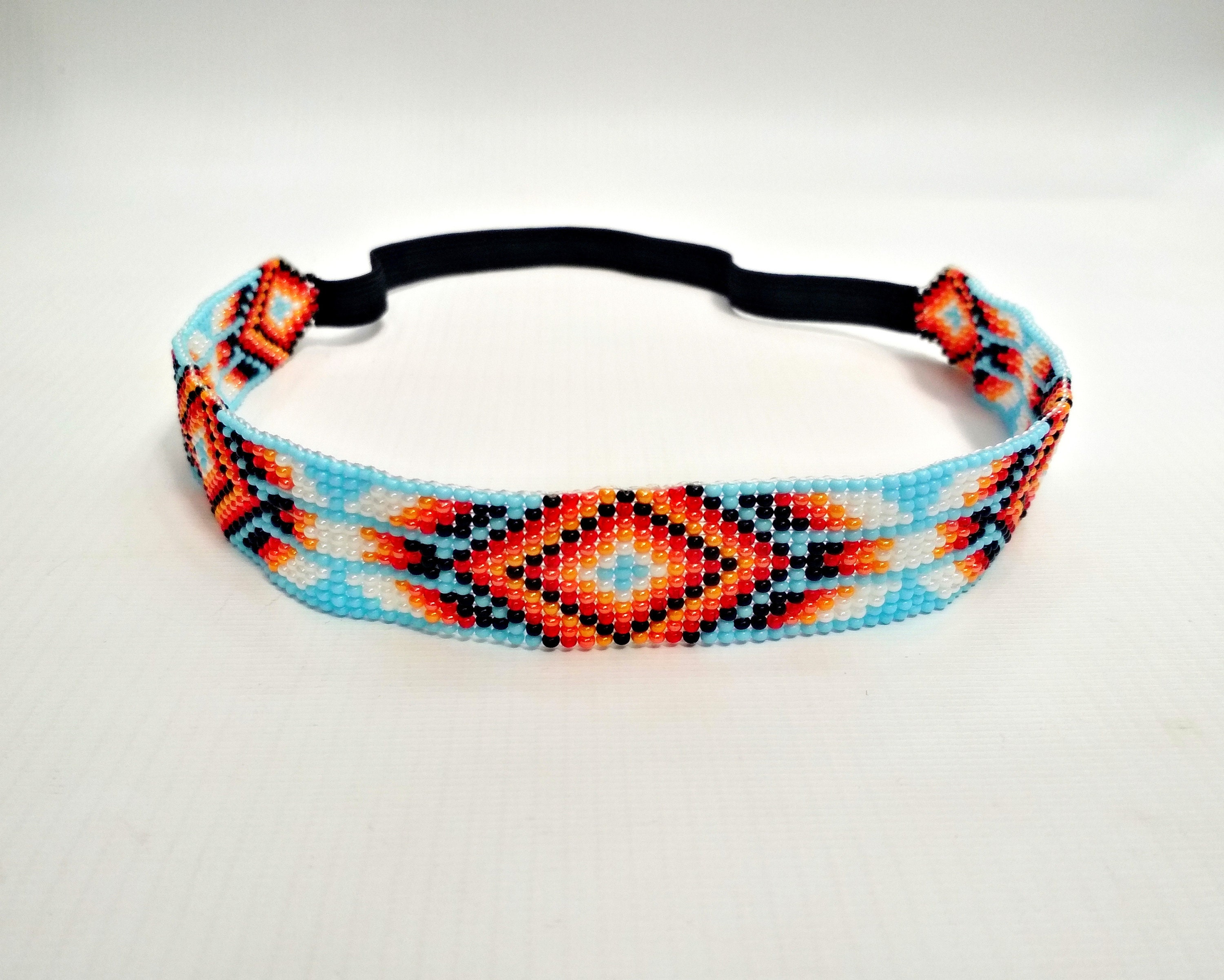 Beaded headband Authentic native American style White Yellow Etsy
