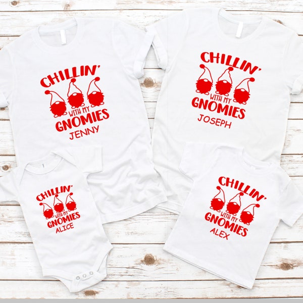 Chillin' With My Gnomies Christmas Family Shirts Family Photo Shirts, Family Christmas Pyjamas , Matching Family CUSTOM NAME .