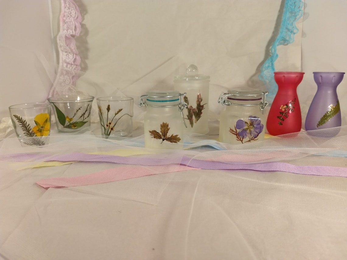 Small glass jars and vases pressed flowers waterproof Etsy