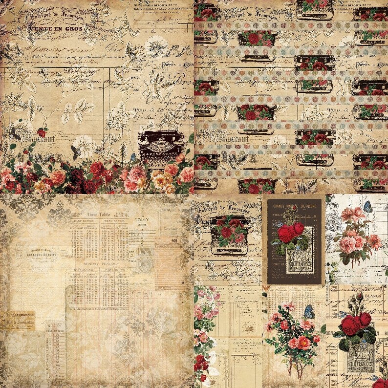 24pc Set Vintage Patterned Paper Scrapbooking DIY Paper Craft - Etsy