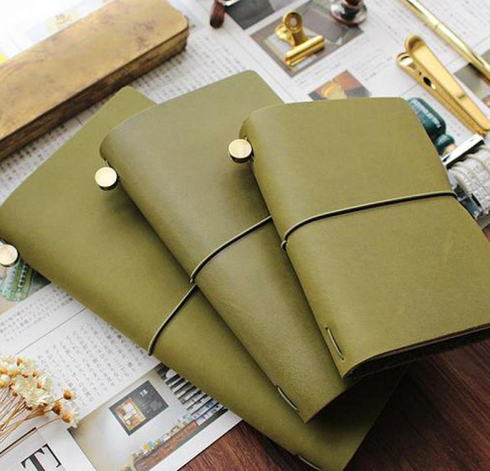 handmade-olive-green-genuine-leather-notebook-planner-etsy