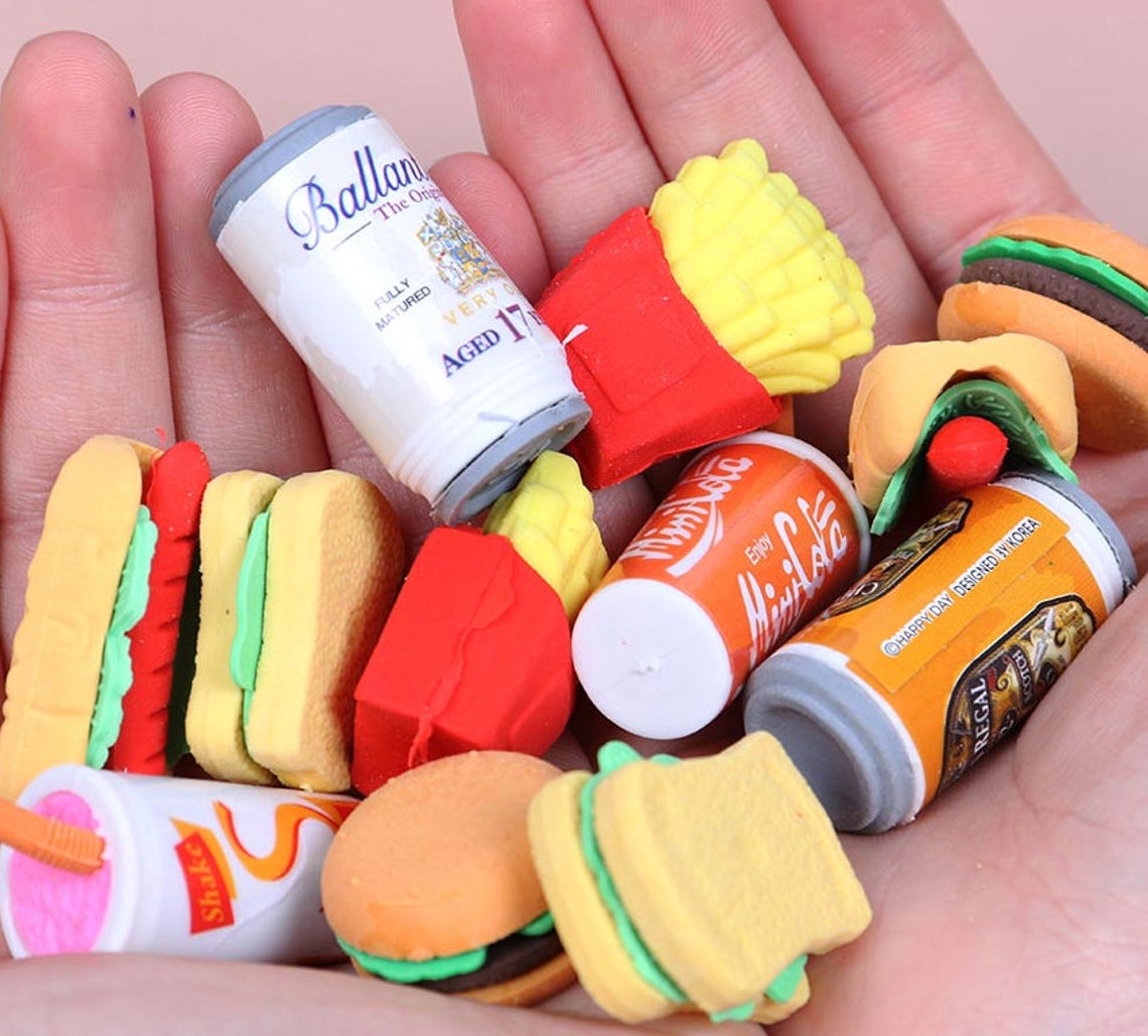 Pack of 6 Creative Food Erasers Student's Rubber Etsy