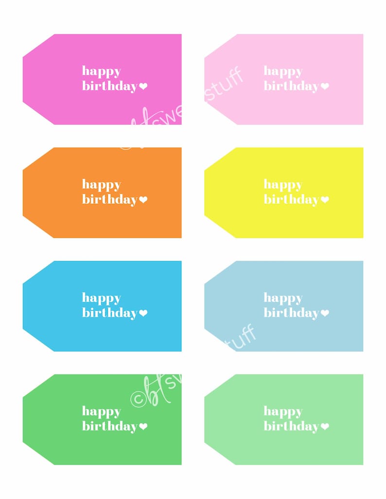 Happy Birthday Printable Gift Tags, 8 Colors - Etsy
