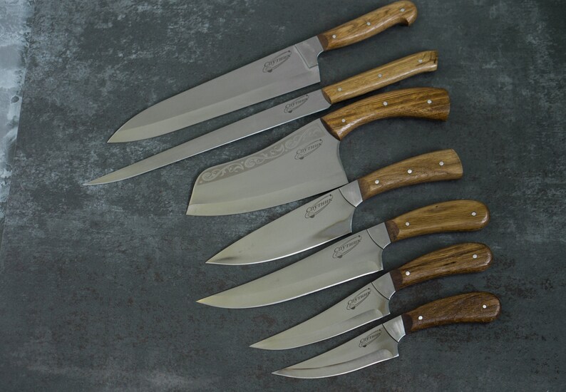 Engraved Kitchen Knife Set Kitchen Knives Handmade Chef Etsy